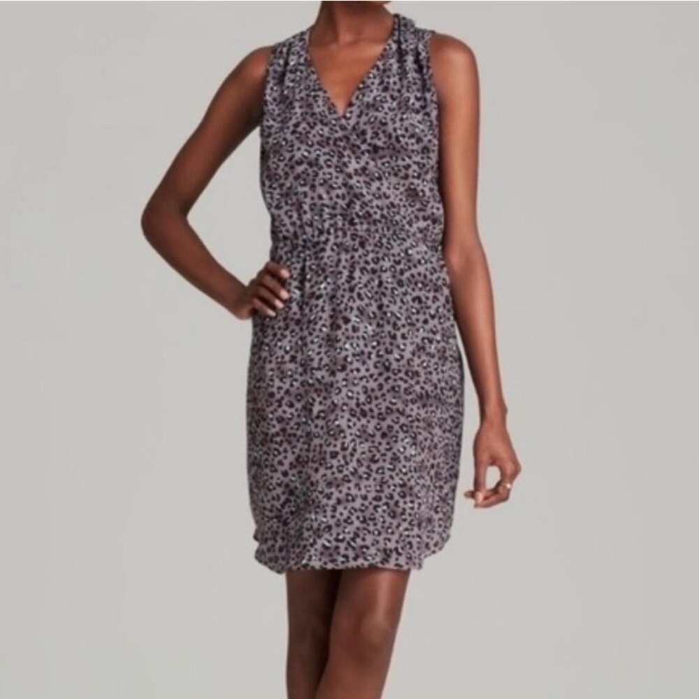 Rebecca Taylor Fit & Flare Dress Gray Leopard Print Lined Knee Length
